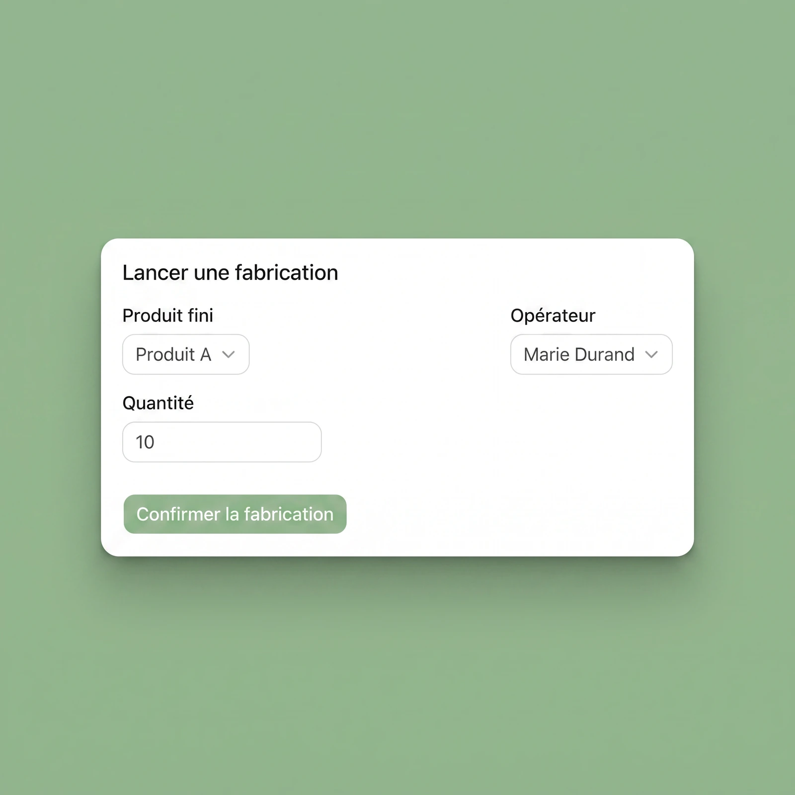 Lancement d'une fabrication avec décrément automatique des composants